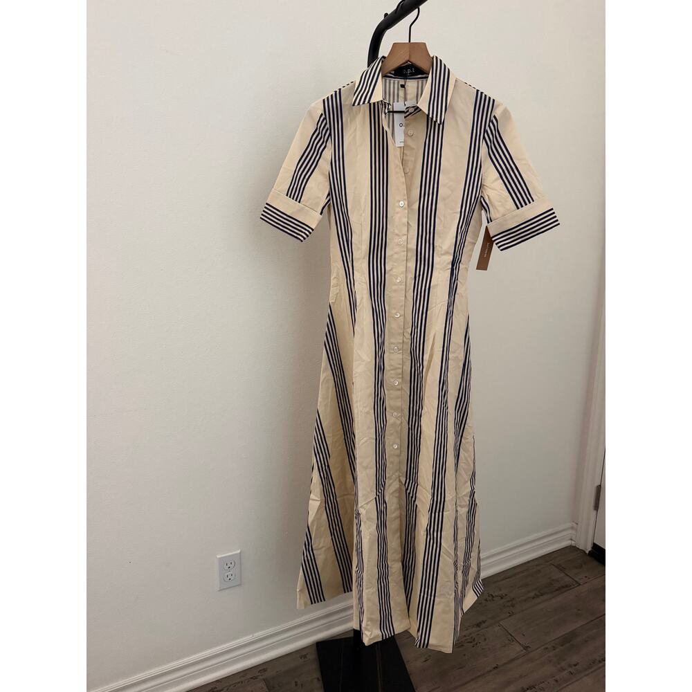 New O.P.T Tallis stripe blue cream cotton maxi dress $222 sz 0 - Picture 5 of 6